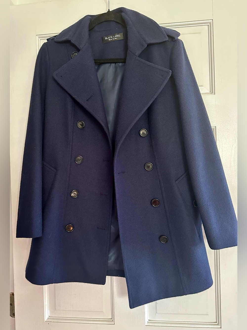 Paul Smith Black Label Navy Double-Breasted Wool Blend Tailored Pea Coat Size S